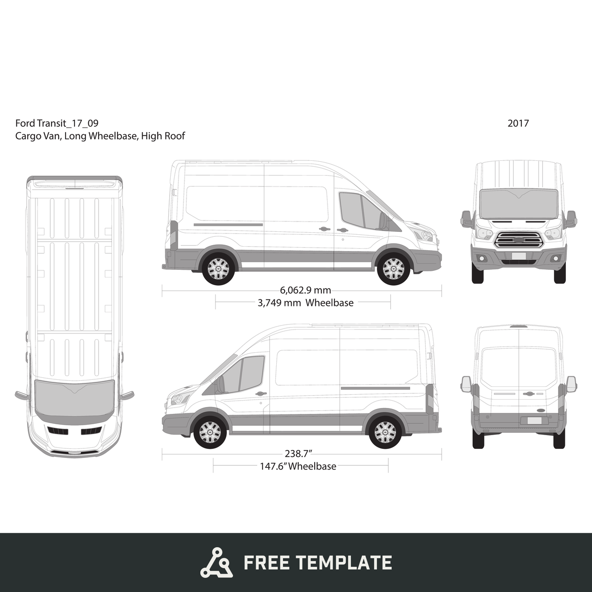 2017 Ford Transit Sliding Door free vector vehicle wrap template - GravBase