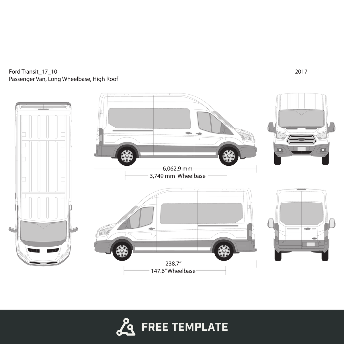 2017 Ford Transit Sliding Door free vector vehicle wrap template - GravBase
