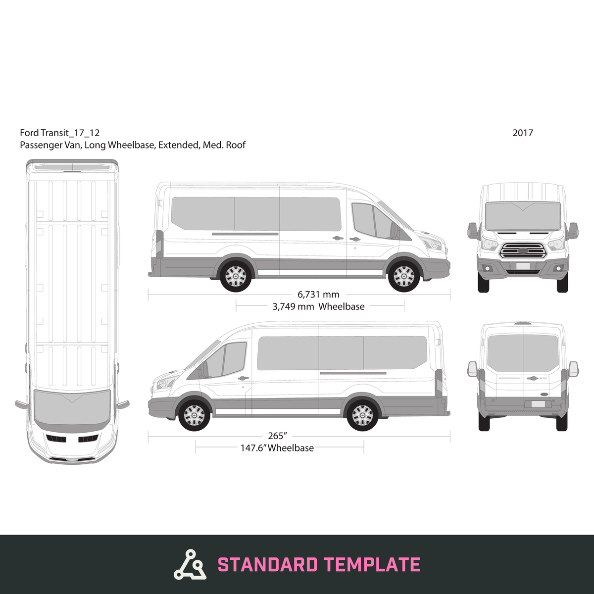 2017 Ford Transit Sliding Door vector wrap template V12, Design-Ready PDF - GravBase