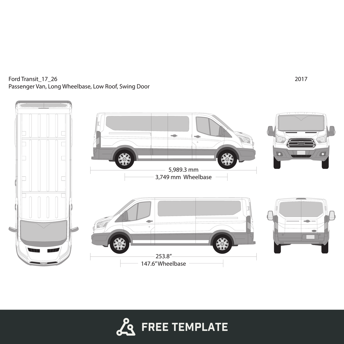 2017 Ford Transit Swing Door free vector vehicle wrap template - GravBase