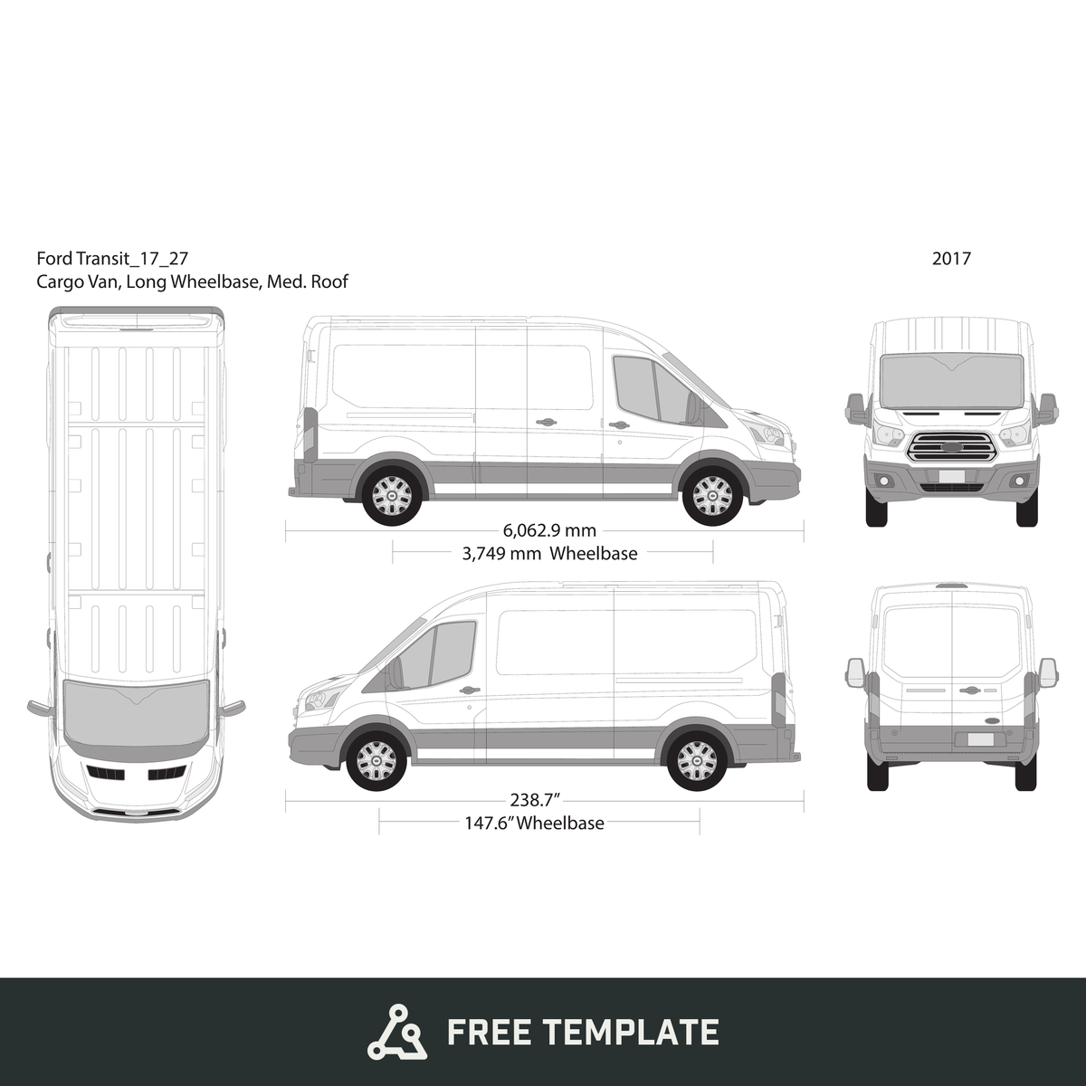 2017 Ford Transit Swing Door free vector vehicle wrap template - GravBase