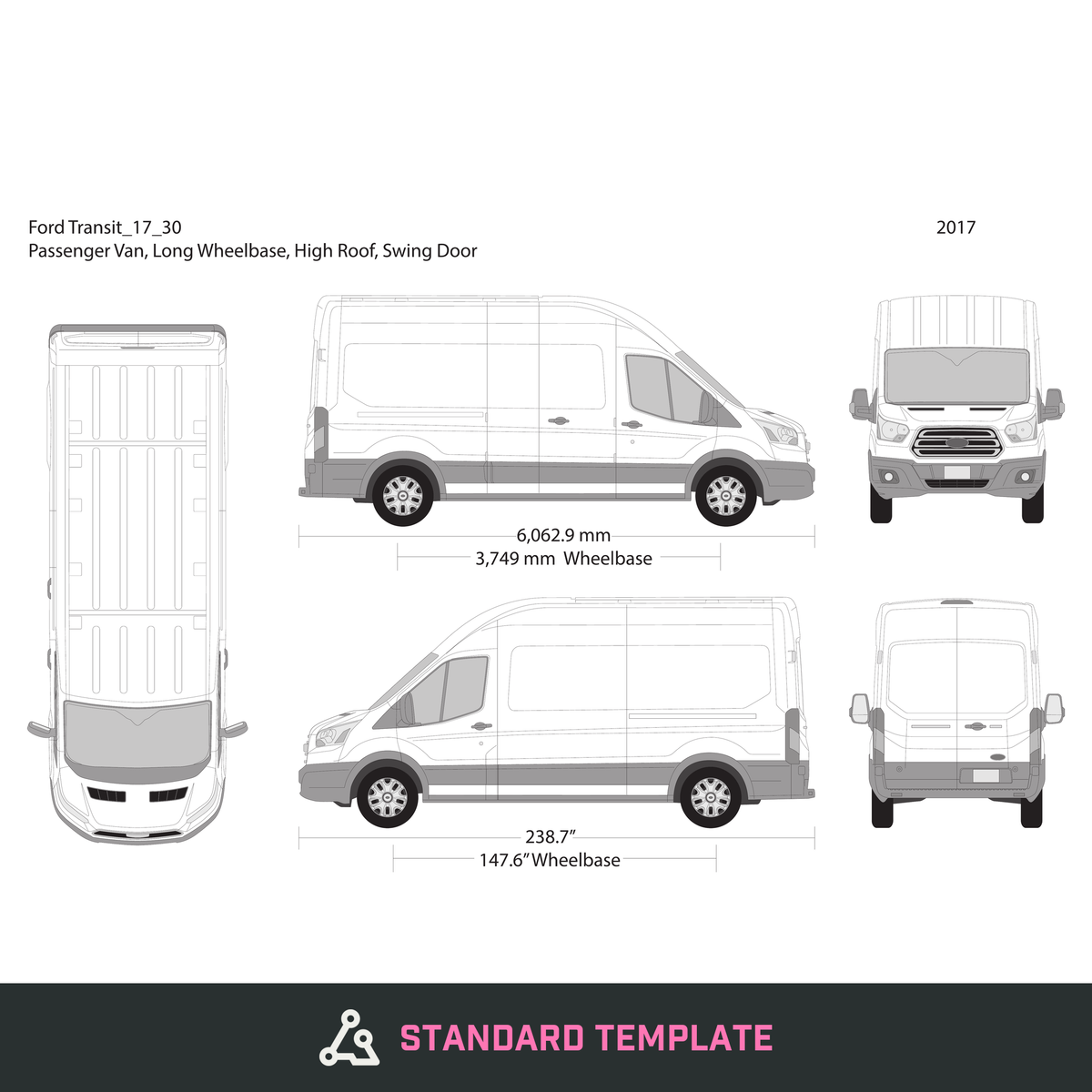 2017 Ford Transit Swing Door vector wrap template V30, Design-Ready PDF - GravBase