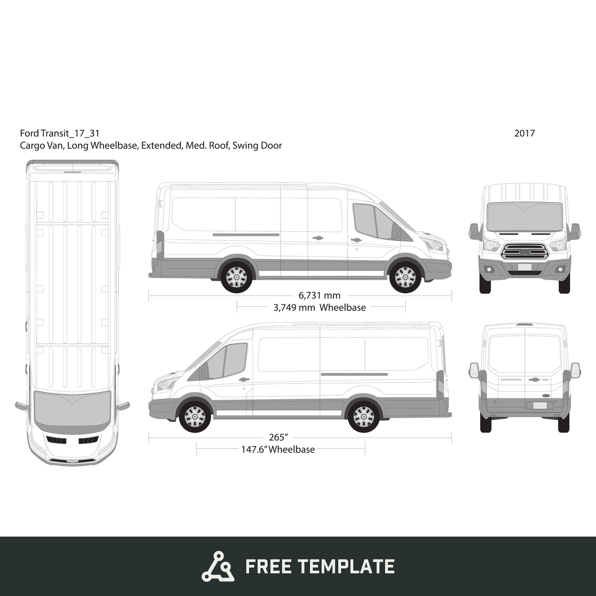 2017 Ford Transit Swing Door free vector vehicle wrap template - GravBase