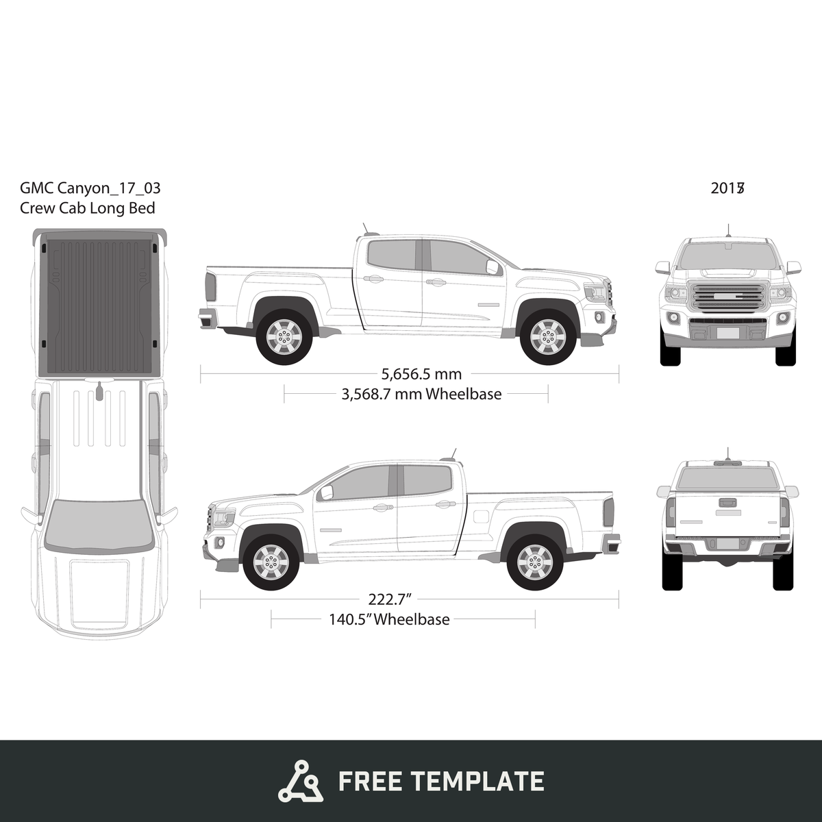 2017 GMC Canyon free vector vehicle wrap template - GravBase