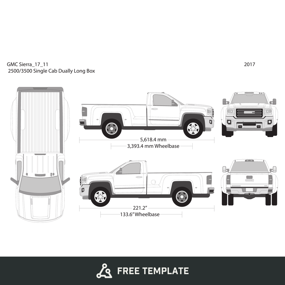 2017 GMC Sierra 2500-3500 HD free vector vehicle wrap template - GravBase