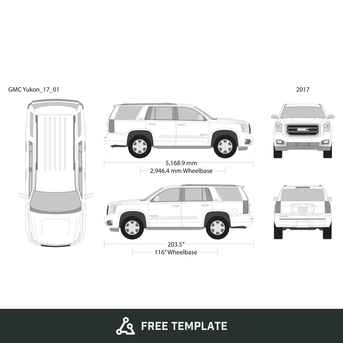 2017 GMC Yukon free vector vehicle wrap template - GravBase