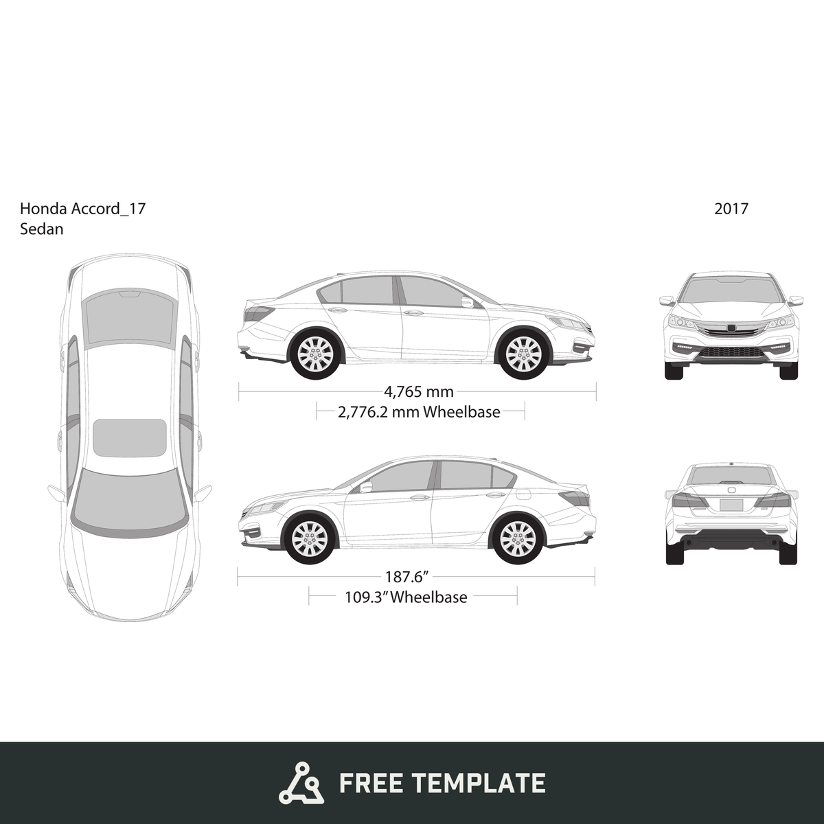 2017 Honda Accord Sedan free vector vehicle wrap template - GravBase