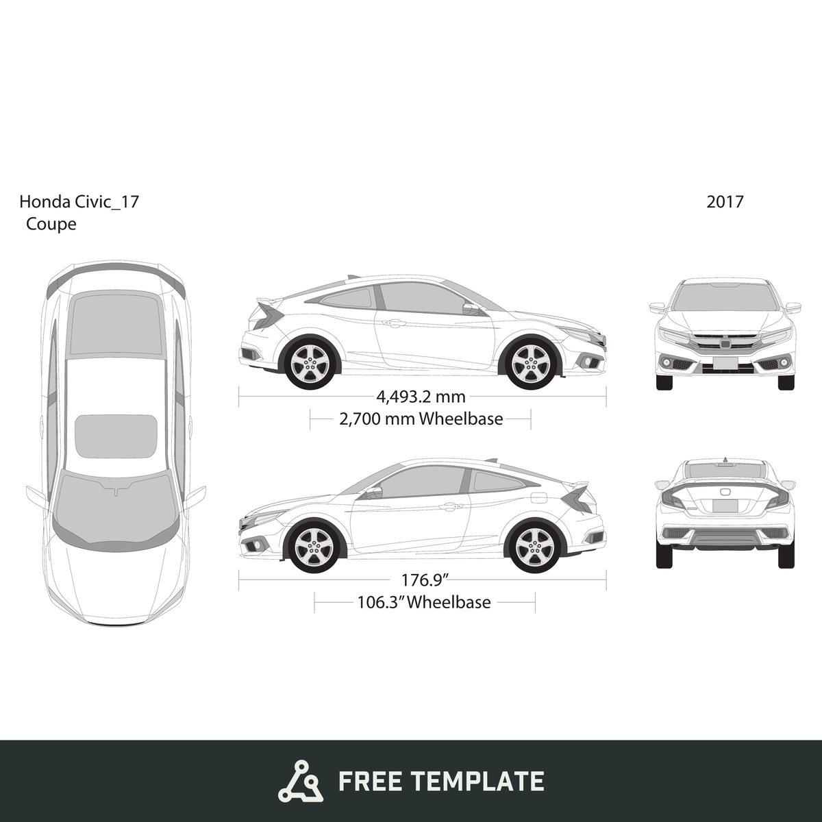 2017 Honda Civic Coupe free vector vehicle wrap template - GravBase