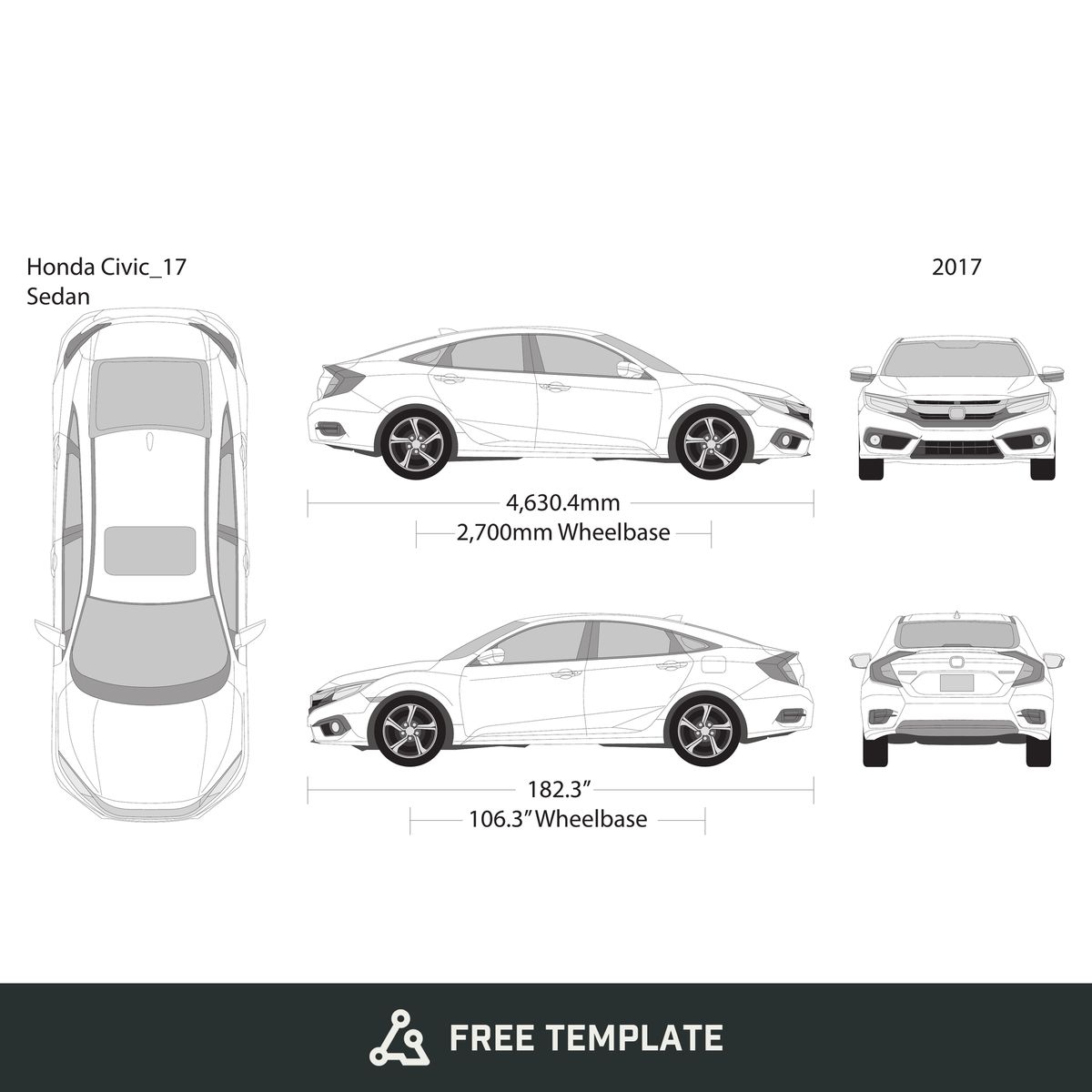2017 Honda Civic Sedan free vector vehicle wrap template - GravBase