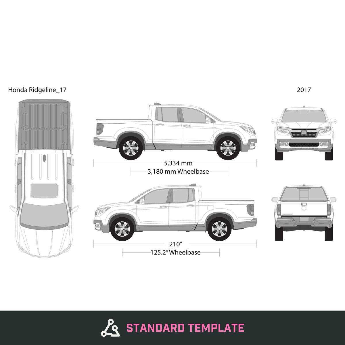 2017 Honda Ridgeline vector wrap template, Design-Ready PDF - GravBase