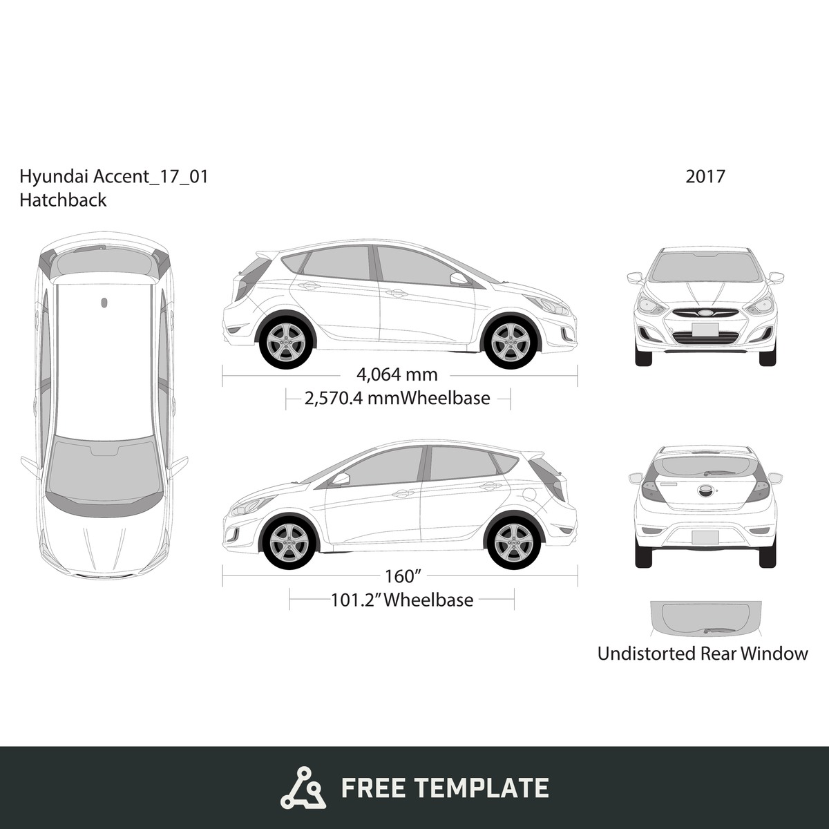 2017 Hyundai Accent Hatchback free vector vehicle wrap template - GravBase