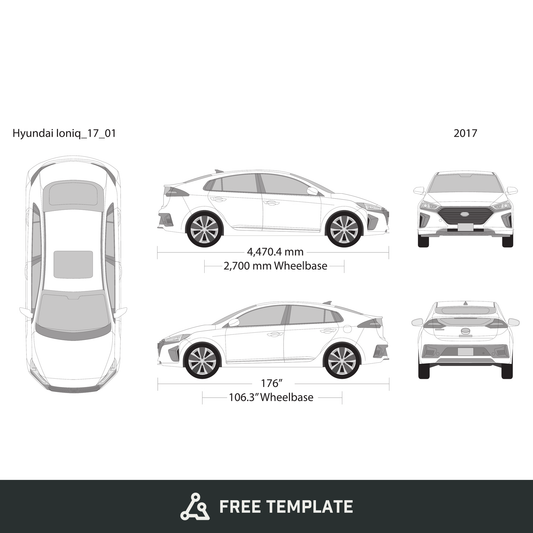 2017 Hyundai Ioniq free vector vehicle wrap template - GravBase