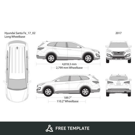 2017 Hyundai Santa Fe free vector vehicle wrap template - GravBase
