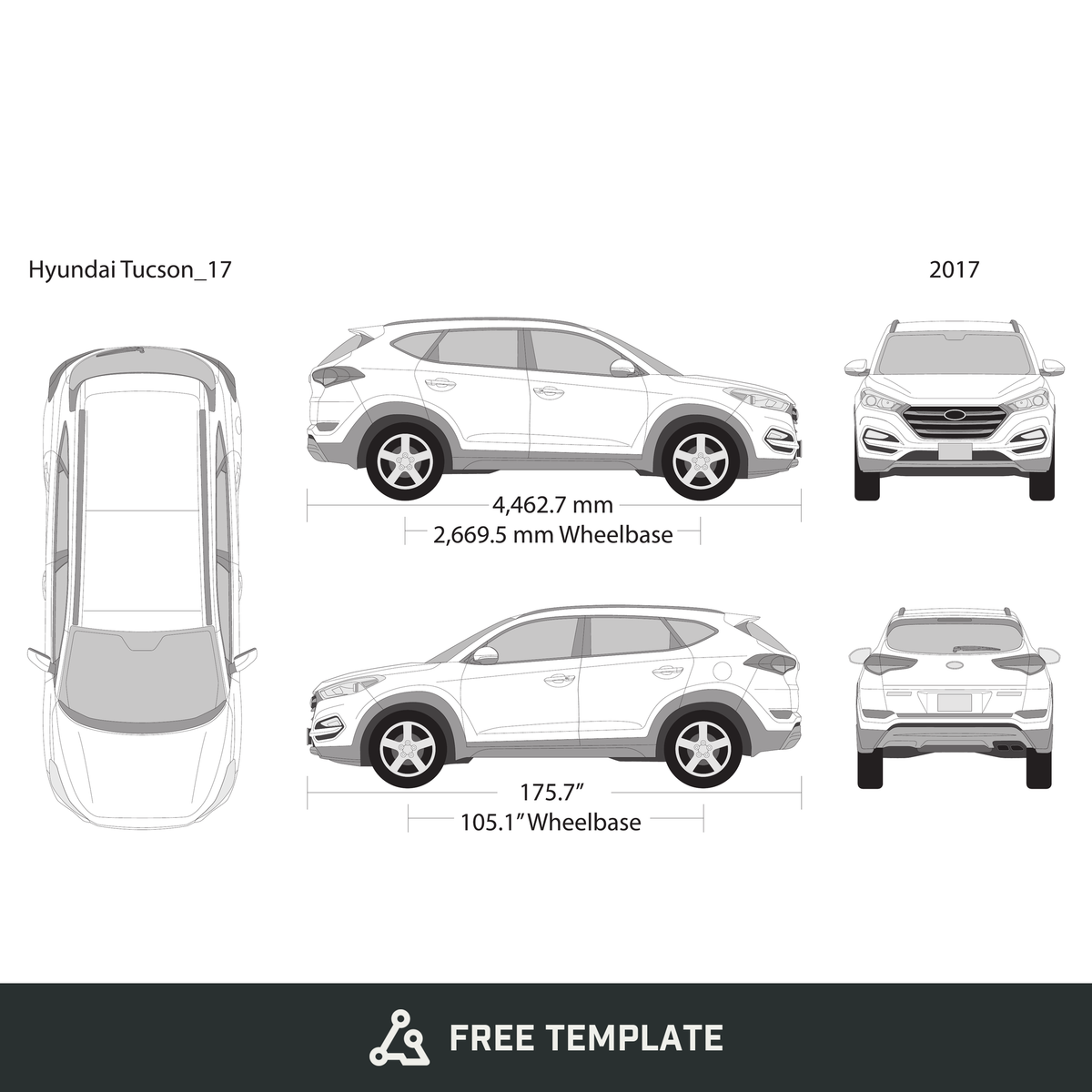 2017 Hyundai Tucson free vector vehicle wrap template - GravBase