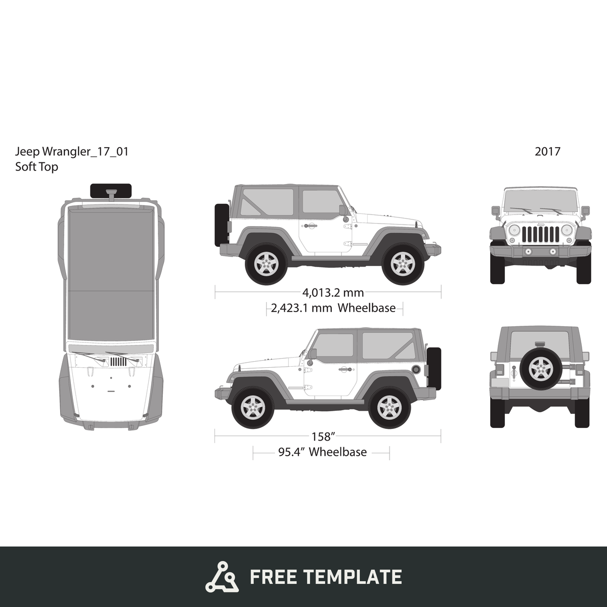 2017 Jeep Wrangler free vector vehicle wrap template - GravBase