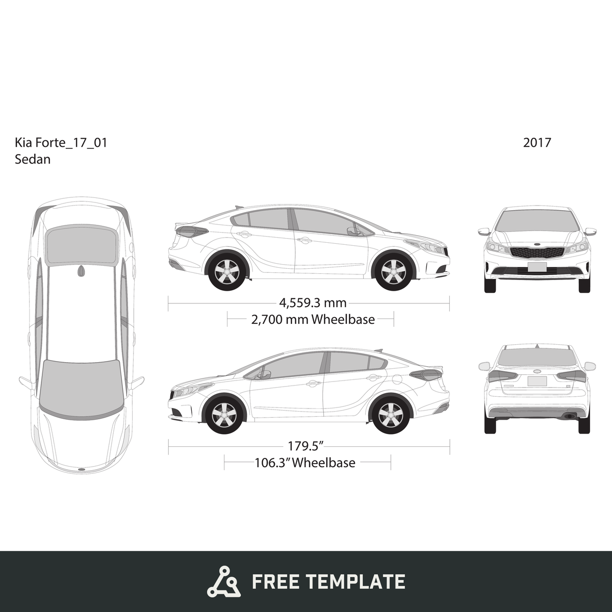 2017 Kia Forte free vector vehicle wrap template - GravBase
