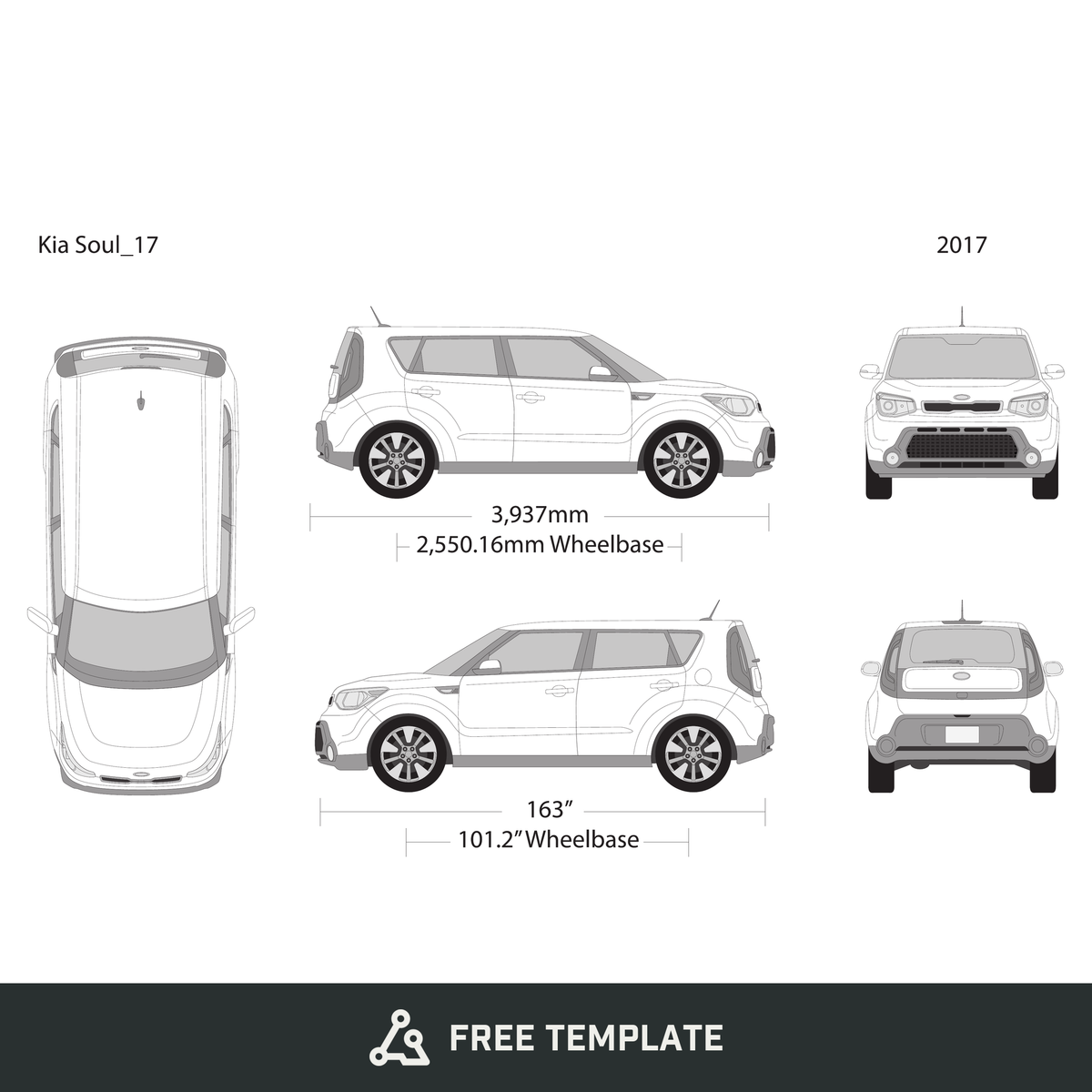 2017 Kia Soul free vector vehicle wrap template - GravBase