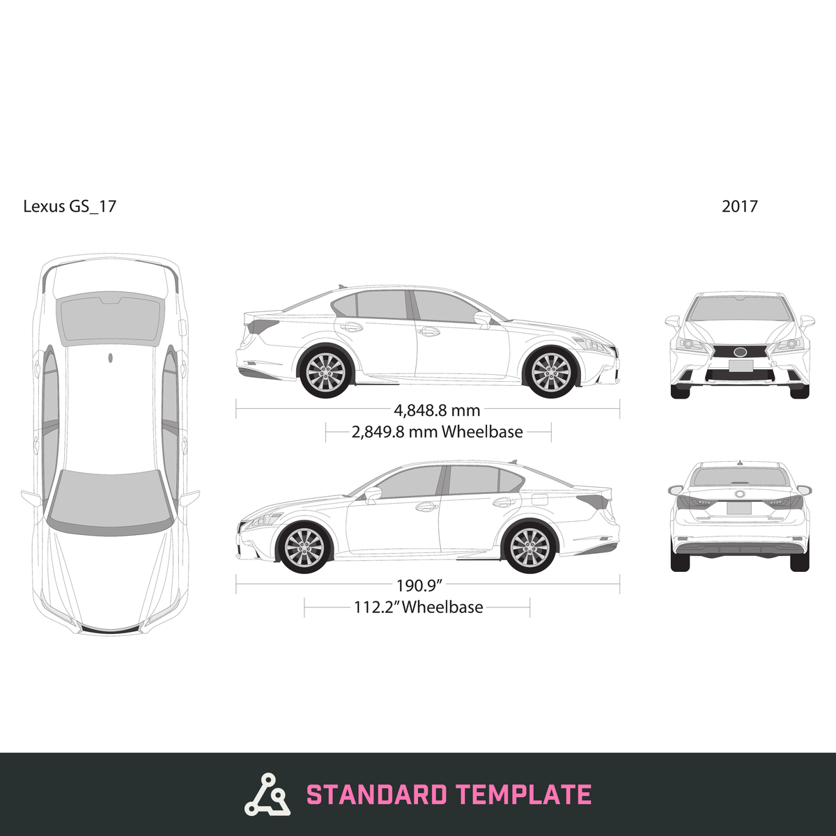 2017 Lexus GS vector wrap template, Design-Ready PDF - GravBase