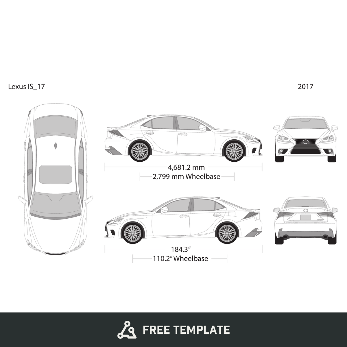 2017 Lexus IS free vector vehicle wrap template - GravBase