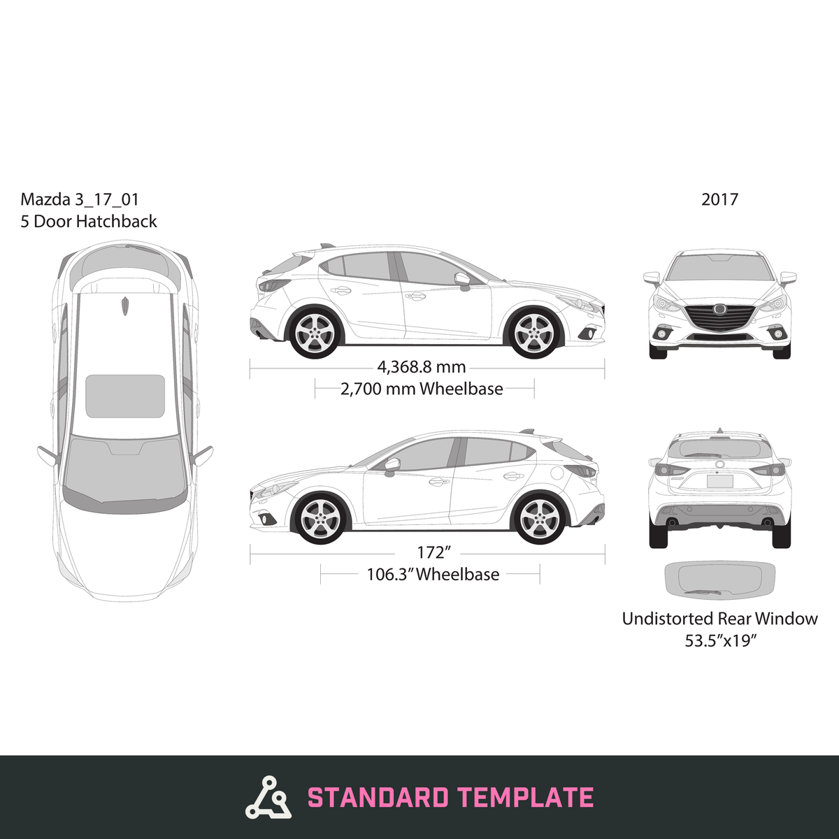 2017 Mazda 3 Hatchback vector wrap template, Design-Ready PDF - GravBase