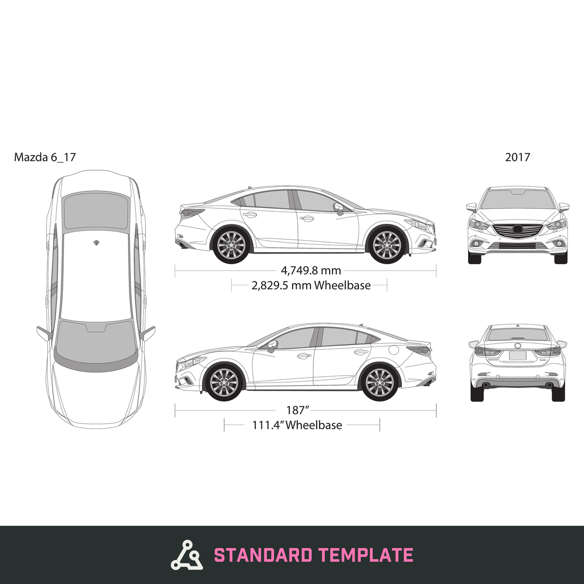 2017 Mazda 6 vector wrap template, Design-Ready PDF - GravBase