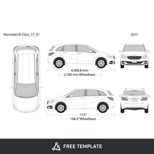 2017 Mercedes B-Class free vector vehicle wrap template - GravBase