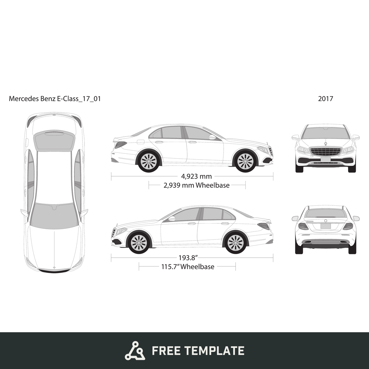 2017 Mercedes E-Class free vector vehicle wrap template - GravBase