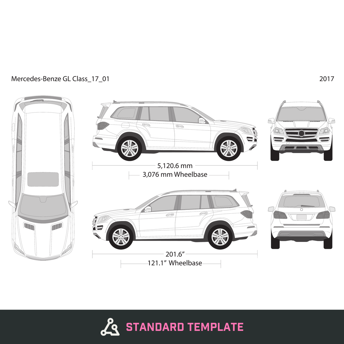 2017 Mercedes Gl-Class vector wrap template, Design-Ready PDF - GravBase