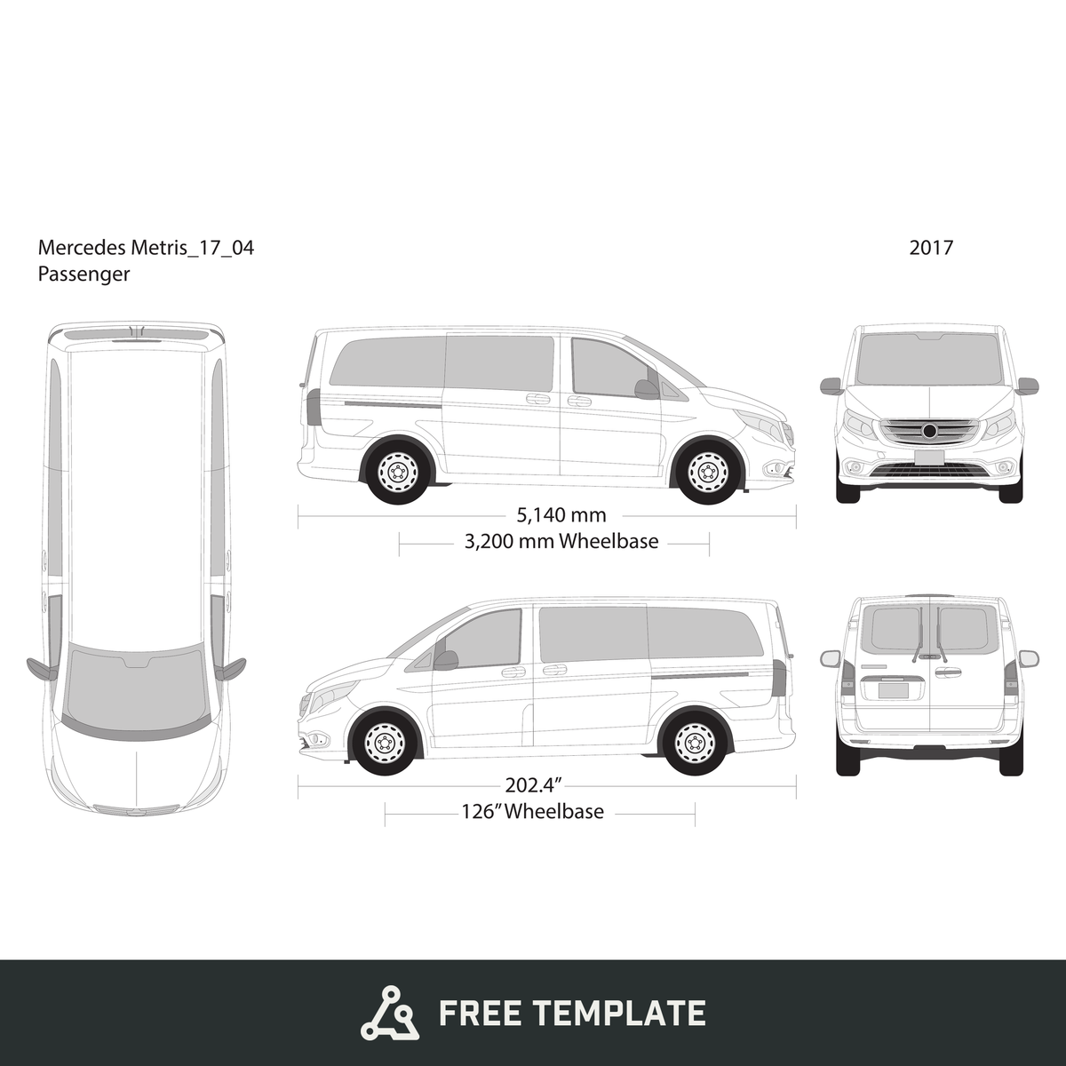 2017 Mercedes Metris free vector vehicle wrap template - GravBase