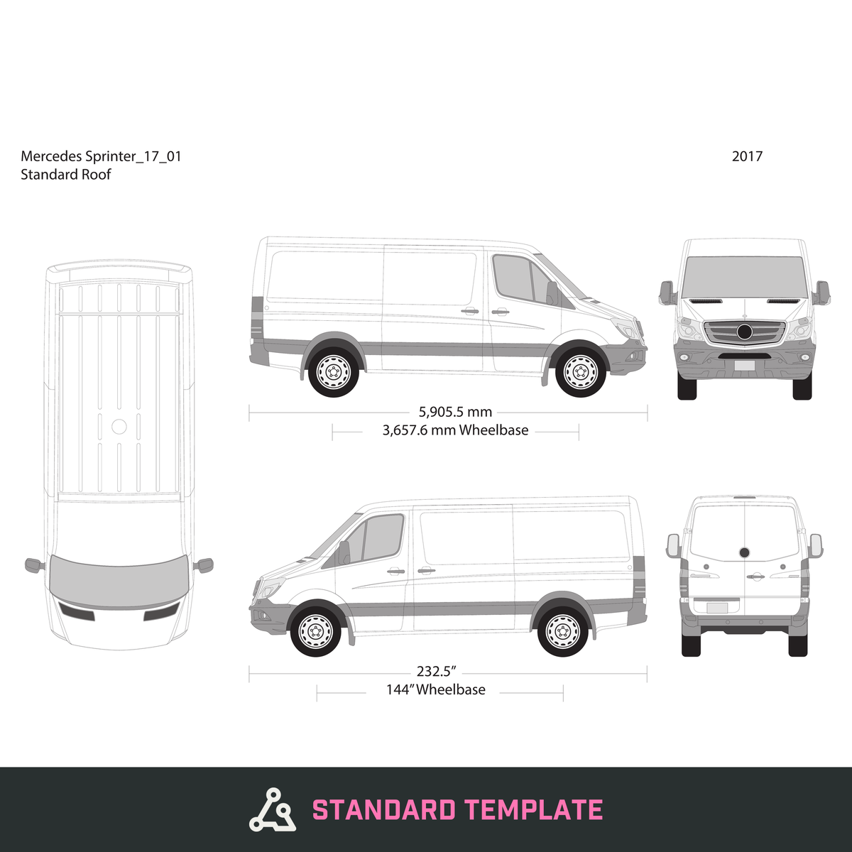 2017 Mercedes Sprinter vector wrap template V01, Design-Ready PDF - GravBase