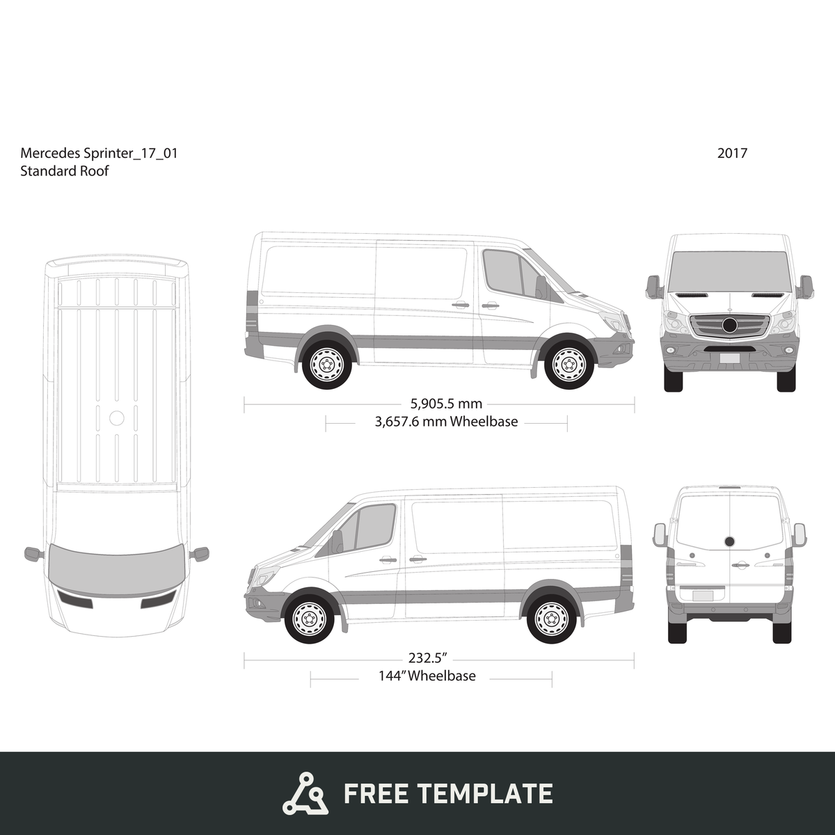 2017 Mercedes Sprinter free vector vehicle wrap template - GravBase