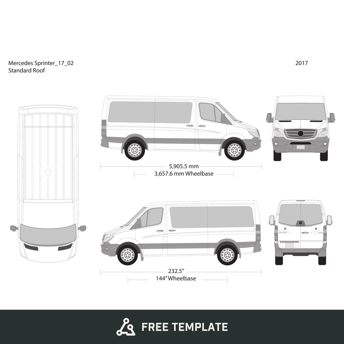 2017 Mercedes Sprinter free vector vehicle wrap template - GravBase