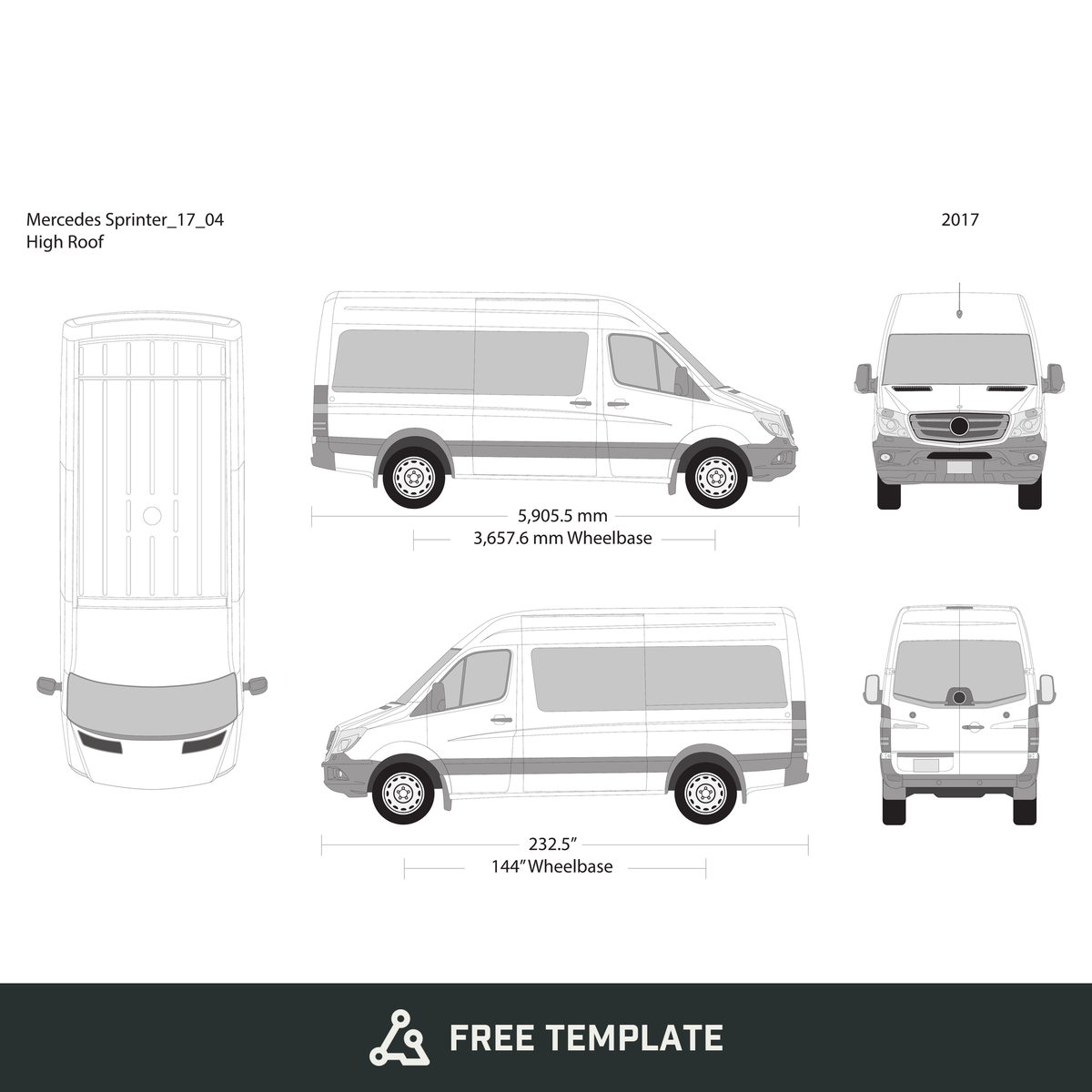 2017 Mercedes Sprinter free vector vehicle wrap template - GravBase