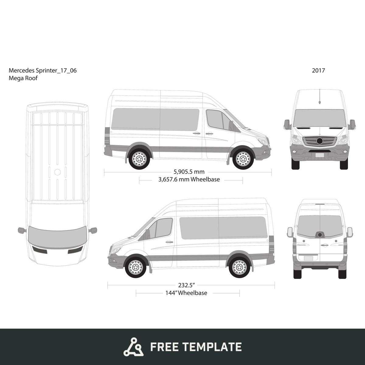 2017 Mercedes Sprinter free vector vehicle wrap template - GravBase