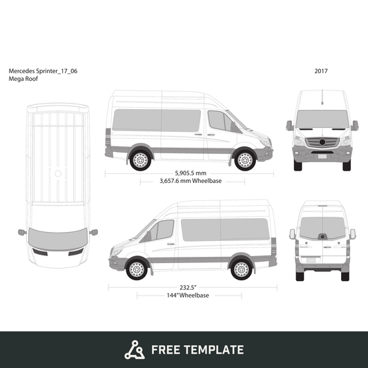 2017 Mercedes Sprinter free vector vehicle wrap template - GravBase