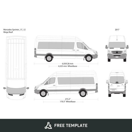 2017 Mercedes Sprinter free vector vehicle wrap template - GravBase