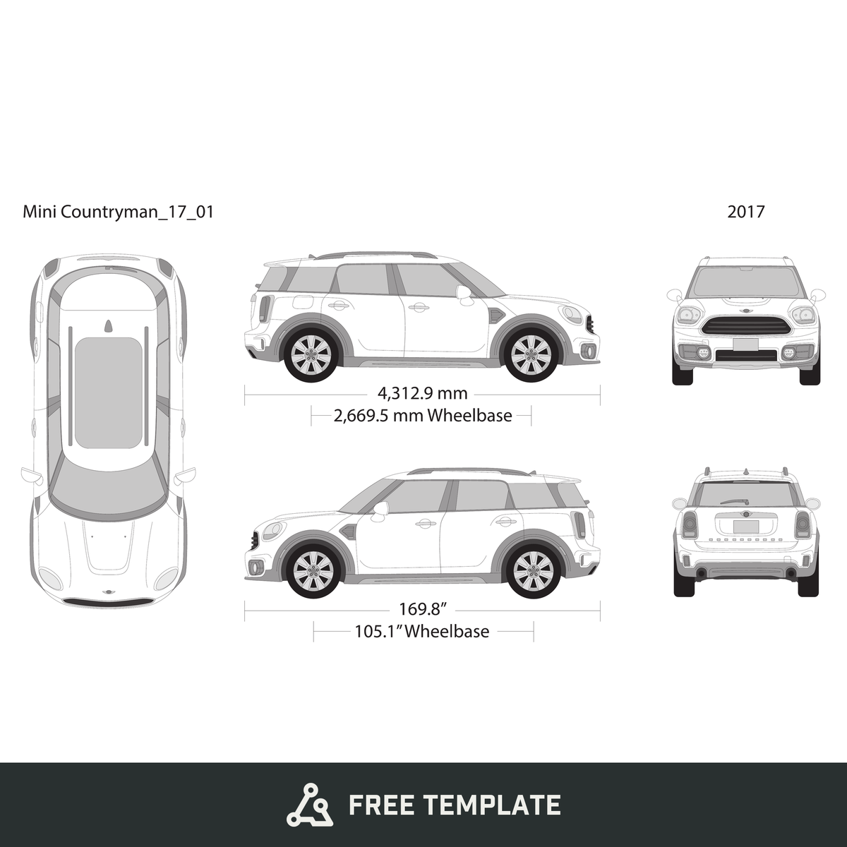2017 Mini Cooper Mini Countryman free vector vehicle wrap template - GravBase