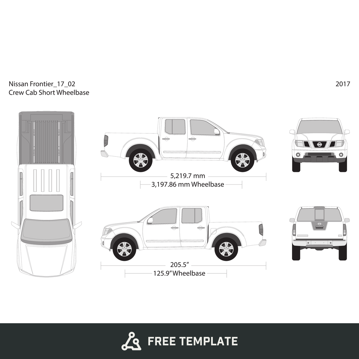 2017 Nissan Frontier front view free vector vehicle wrap template - GravBase