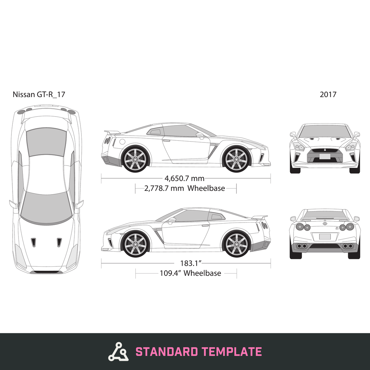 2017 Nissan GT-R vector wrap template, Design-Ready PDF - GravBase