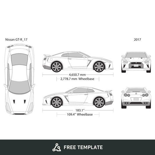 2017 Nissan GT-R free vector vehicle wrap template - GravBase