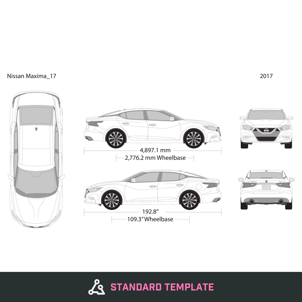 2017 Nissan Maxima vector wrap template, Design-Ready PDF - GravBase