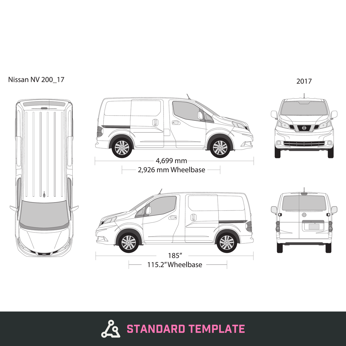 2017 Nissan NV 200 vector wrap template, Design-Ready PDF - GravBase