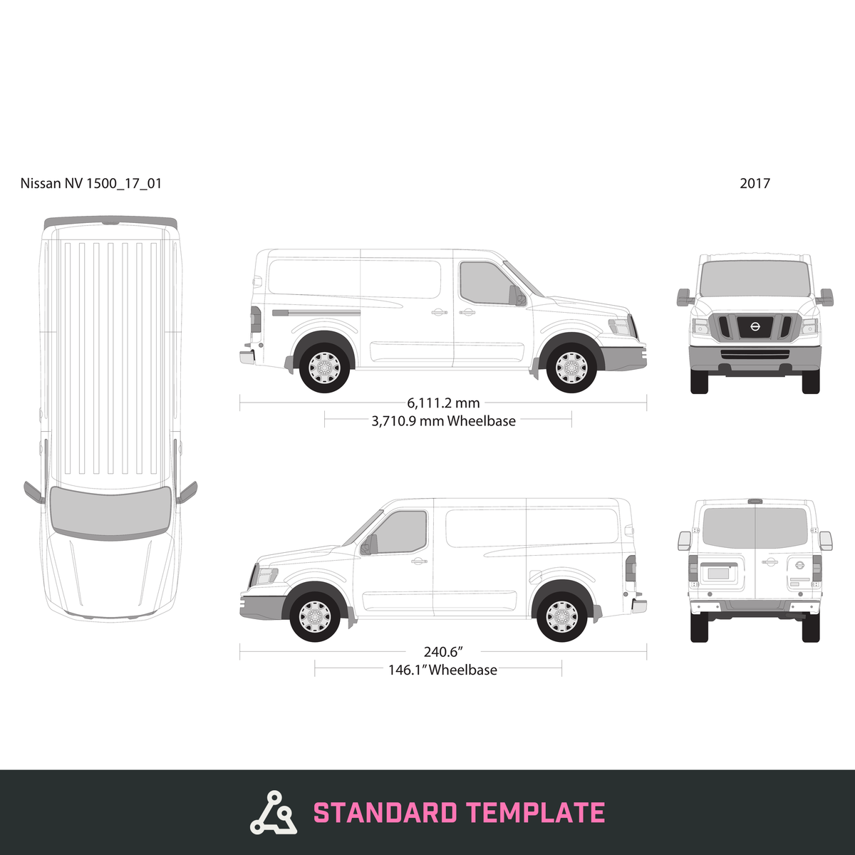 2017 Nissan NV Cargo 1500 vector wrap template, Design-Ready PDF - GravBase