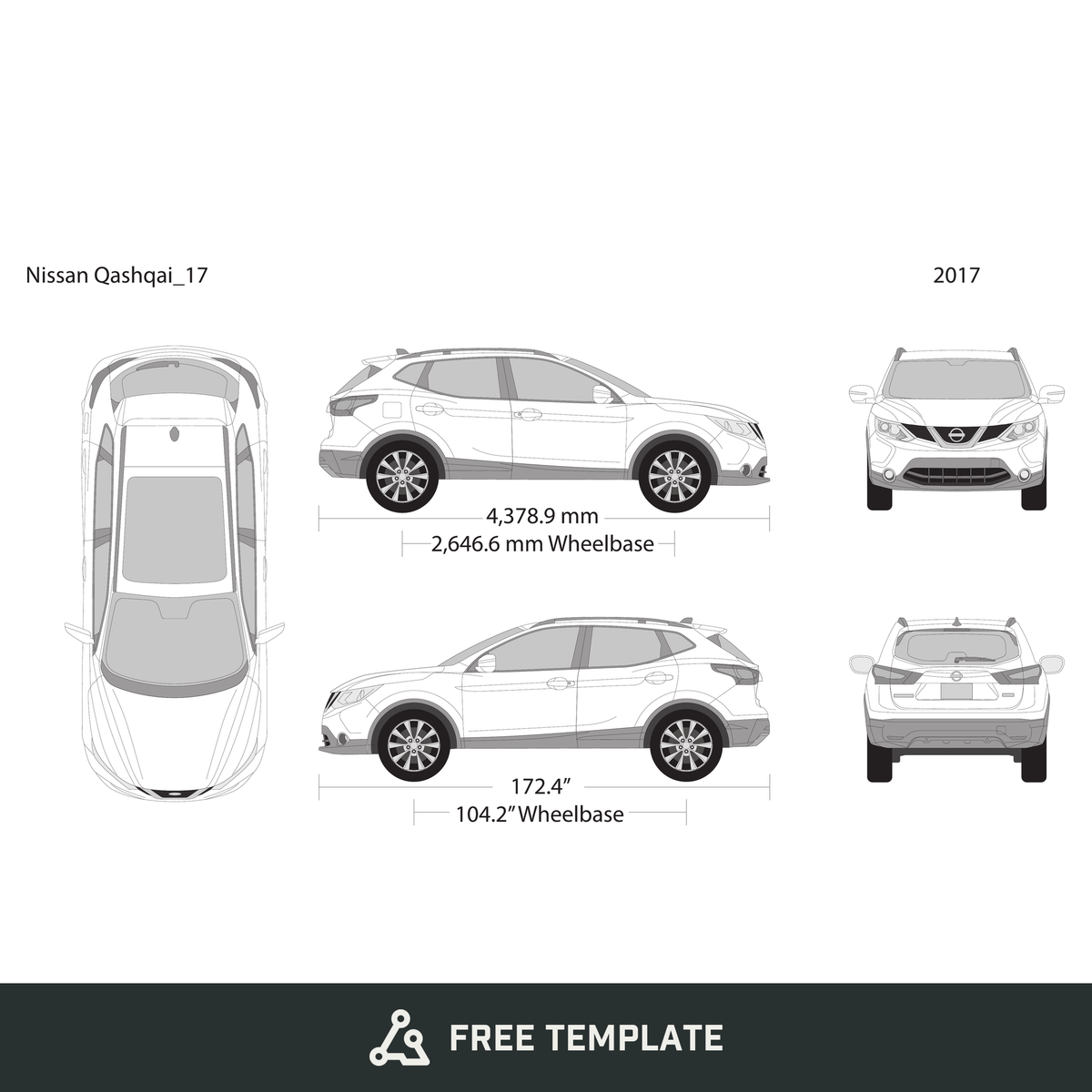 2017 Nissan Qashqai free vector vehicle wrap template - GravBase