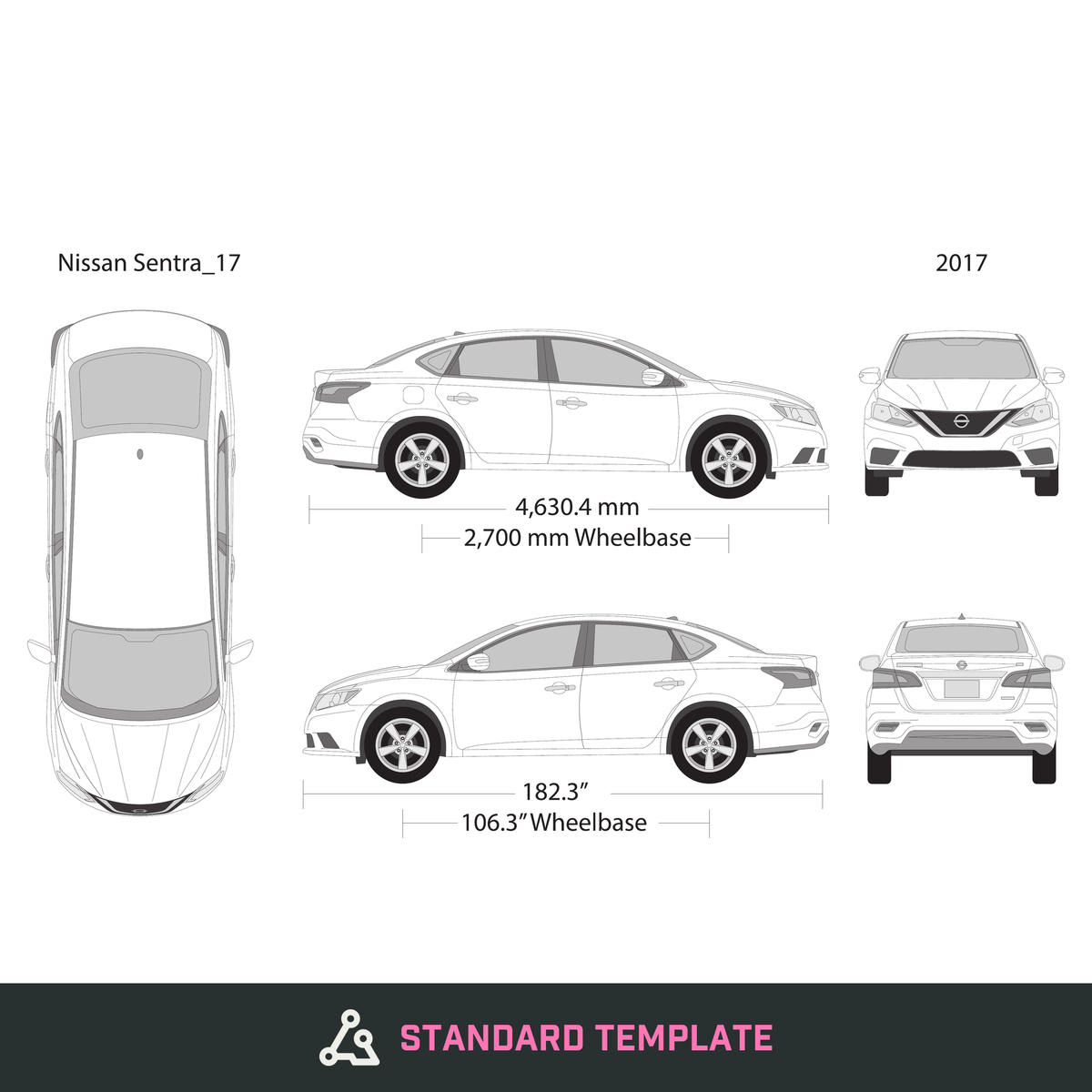 2017 Nissan Sentra vector wrap template, Design-Ready PDF - GravBase