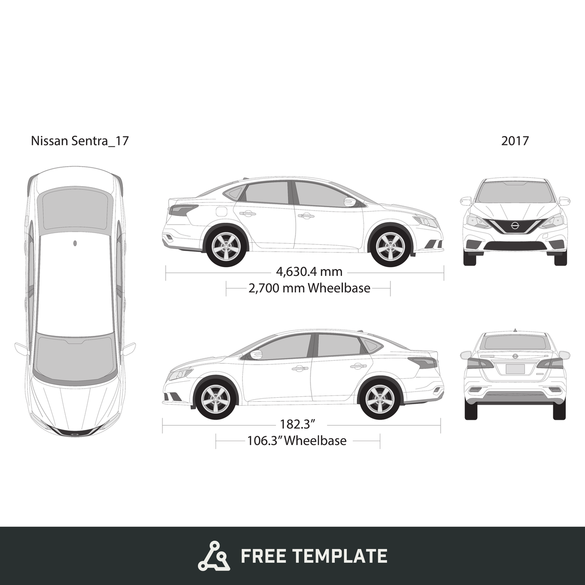 2017 Nissan Sentra free vector vehicle wrap template - GravBase