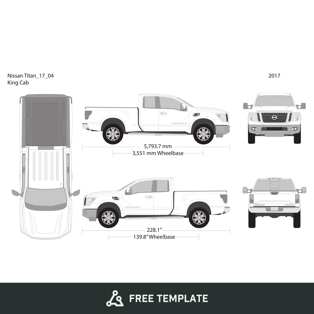 2017 Nissan Titan free vector vehicle wrap template - GravBase