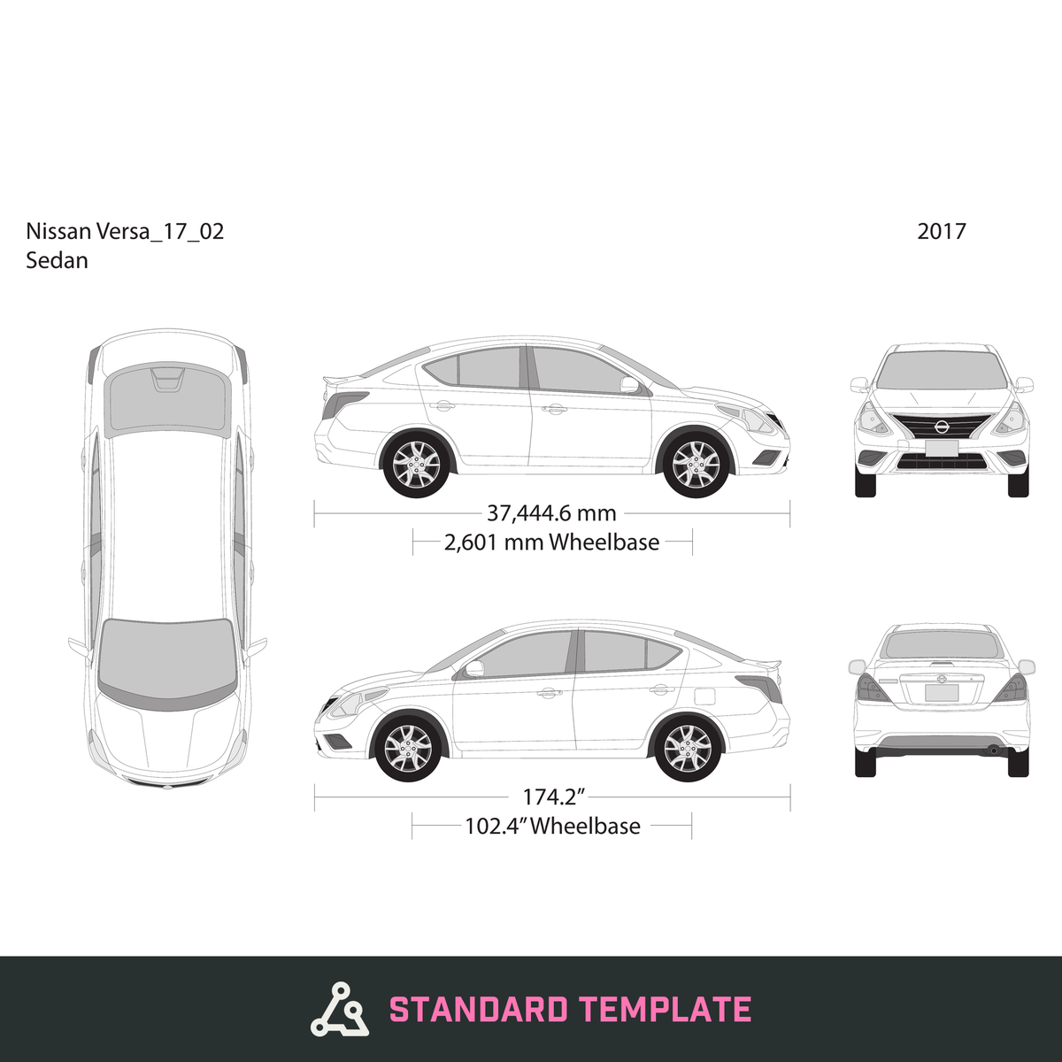 2017 Nissan Versa Sedan vector wrap template, Design-Ready PDF - GravBase