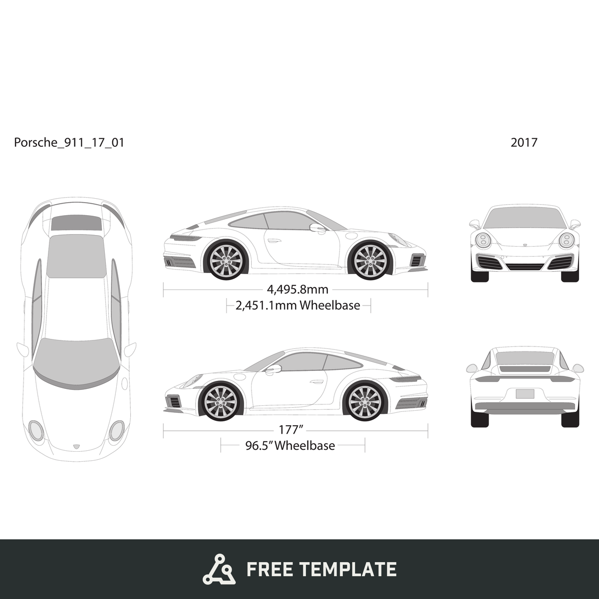 2017 Porsche 911 free vector vehicle wrap template - GravBase