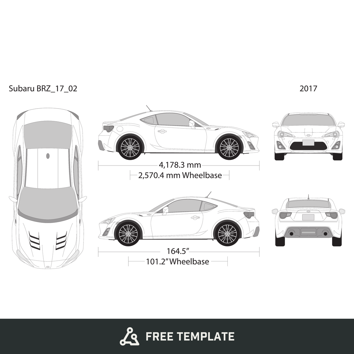 2017 Subaru BRZ free vector vehicle wrap template - GravBase